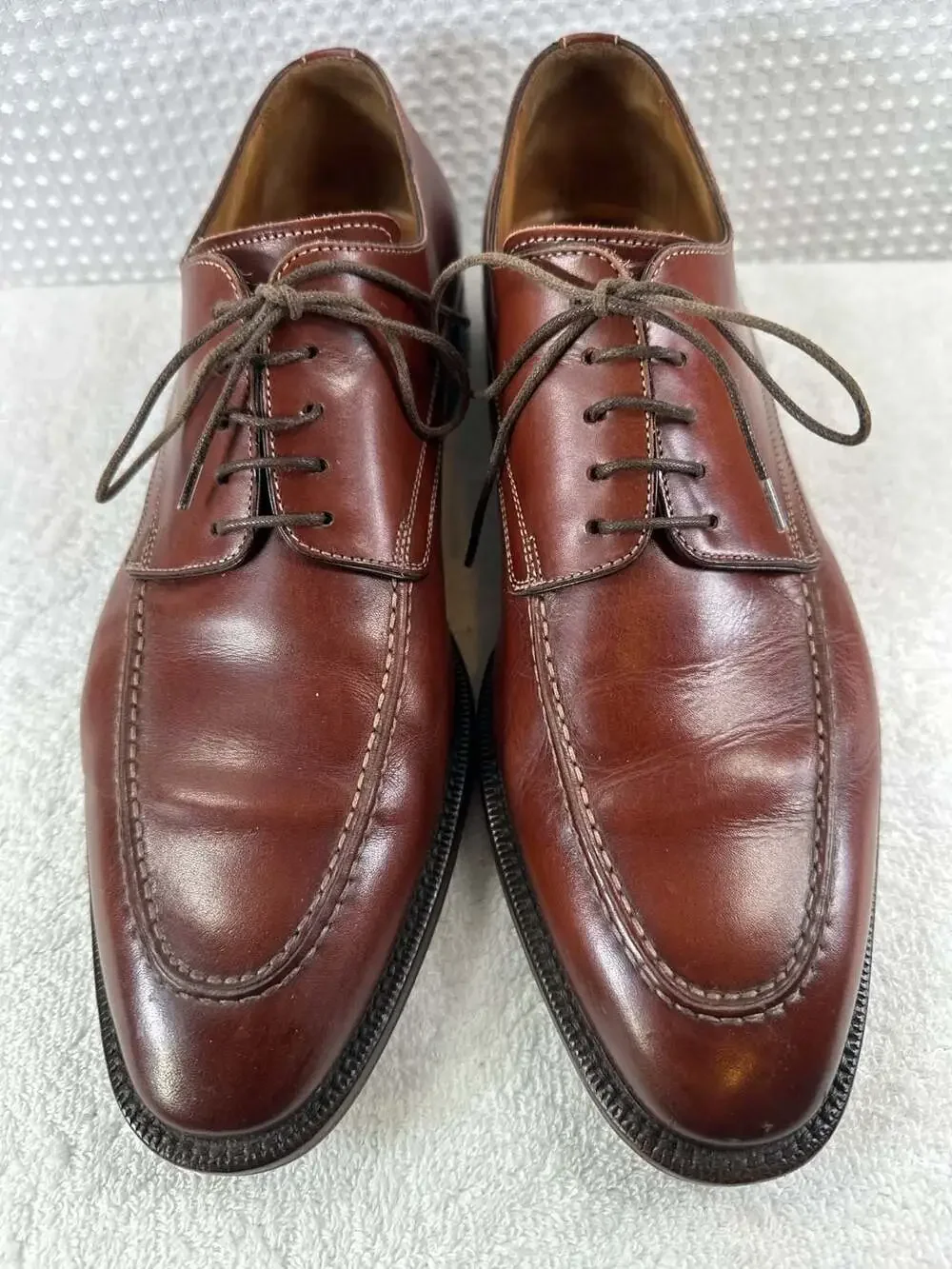 Santoni Brown Leather Apron Toe Derby Shoes Size 8 D